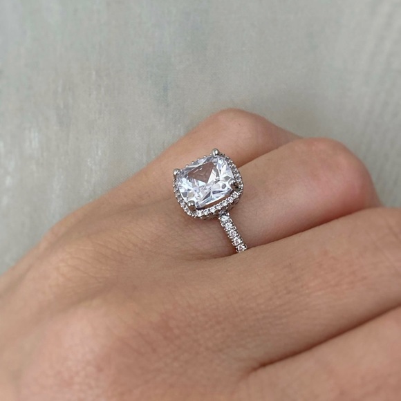 Engagement Ring Platinum Plated  Elegant Adjustable Ring With 4 Carat Sapphire - Picture 7 of 11